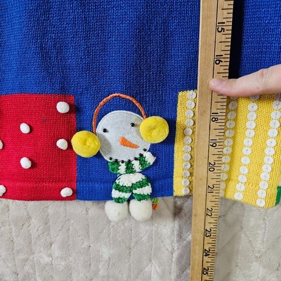 VTG Jack B Quick Winter Cardigan Womens Petite S Snowman Artsy Loud 3D Eccentric - Picture 3 of 7